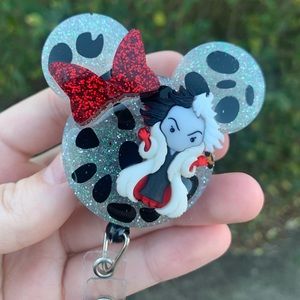 Cruella Deville themed badge reel